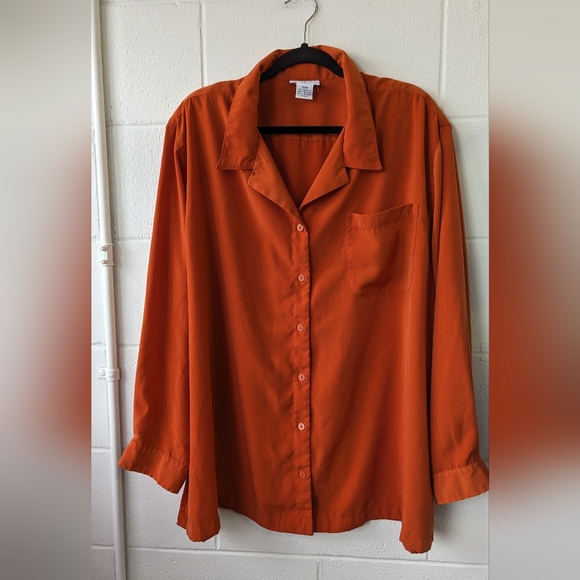 Vibrant orange vintage button down - Size 26 - Picture 6 of 7